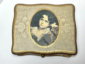 Schmuckkästchen Spieluhr Holz Florentiner Gold Samt vergoldet Windmusik funktioniert Vintage - Bild 1 von 7