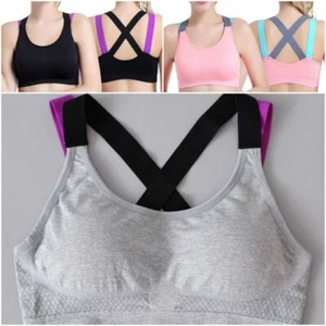 Sports Bra Top Fitness Women Push Up Cross Straps Yoga Running Padded Crop Tops - Picture 1 of 16