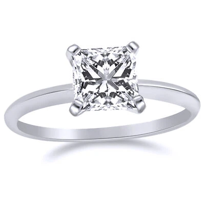 1.25 克拉公主切割单颗订婚戒指 14K 白金饰面 — 第 1/4 张图片