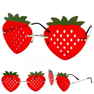 Funky Unusual Party Rave Club Hippie SUN GLASSES Unique Strawberry Shaped Shades - Picture 1 of 6