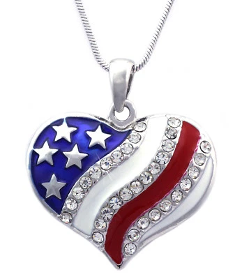 Collar Colgante 4 de Julio Bandera Americana Corazón Estrella Rojo Azul Cristal  Foto 1 de 4