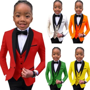 Boys Suit Wedding Tuxedo 3Pcs Jacket Pants Vest Child Formal Blazer Set Slim Fit - Picture 1 of 12