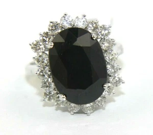 Natural Oval Blue Sapphire & Diamond Halo Solitaire Ring 14k White Gold 8.20Ct - Picture 1 of 7