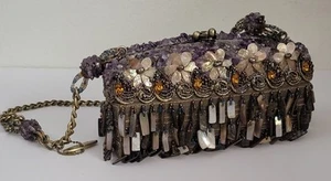Cartera de mano vintage Mary Frances flores conchas amatista cuentas mop - Imagen 1 de 10