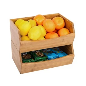 Seville Classics 2-Piece Stackable Bamboo Bin Organizer Set - Picture 1 of 9
