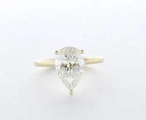 Klassischer Solitärring 2,5 kt laborgefertigter Diamant D/VS1 Birnenschliff 14 K Gold 3 Krappen - Bild 1 von 4