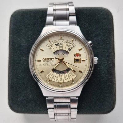 Relógio Orient College Perpétuo Calendário Multiano Automático Vintage Japão Bege - Imagem 1 de 4