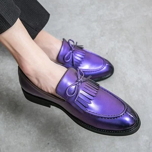 Zapatos de vestir formales borlas de cuero sintético punta puntiaguda sin cordones Oxford de boda para hombre - Imagen 1 de 13