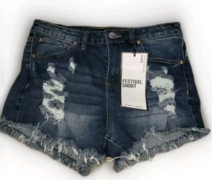 ALMOST FAMOUS FESTIVAL SHORTS WOMENS SIZE 9 Distressed NEW! NWT! - Picture 1 of 6