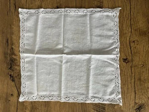 Vtg Linen Handkerchief White Crocheted Lace Edges Hankie - Picture 1 of 8