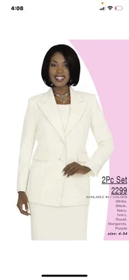 Traje Ben Marc 2299 de un solo pecho para mujer 2 piezas talla 14 marfil Foto 1 de 4