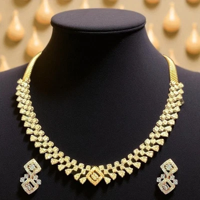 Classy 2.88 Cts Round Baguette Shape Natural Diamonds Necklace Earrings 14K Gold - Image 1 of 4