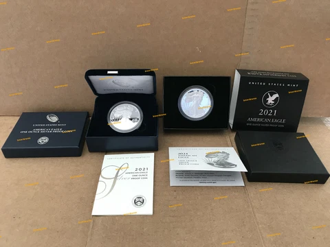 2021 W American Eagle One Ounce Silver Proof 2 Coins 21EA TYPE 1 + 21EAN TYPE 2 Cover