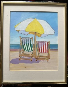 Carol King Pope 8x10 Watercolor Original Framed Beach Core Art Painting Ocean - Picture 1 of 7