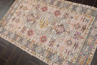 3' x 5' Handmade Cotton Transitional Flatweave Oriental Area Rug Rose 3x5 - Image 1 of 4