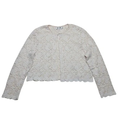 Suéter Vintage Conectado Mujer Grande Crema Marfil Cárdigan Crochet Floral Transparente Foto 1 de 4