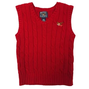 American Living Cable Knit Sweater Vest Boys 4/4T V Neck Pullover Red Eagle Flag - Picture 1 of 11