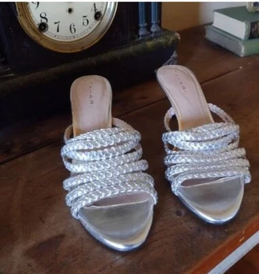Tahari Leather Silver Gray Slide Sandals - Image 1 of 3