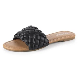 FITORY Womens Flat Sandals Fashion Round Open Toe Slip On Slides with Braided - Picture 1 of 9