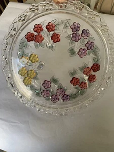 Plato de pastel de flores de vidrio vintage Mikasa Walther 13 1/2”, muy buen estado con caja - Imagen 1 de 7