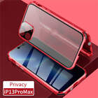 Für Apple iPhone 13 Pro Max Tasche Beidseitiger Magnet Glas Bumper Privacy Rot