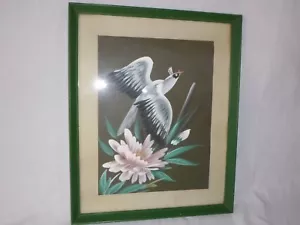 Vtg Mid Century Print Nun Pigeon Bird Tropical Floral Framed w/ Glass 17 x 21 - Picture 1 of 9
