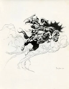 Frank Frazetta B&W stampa artistica KUBLAI KHAN a CAVALLO 1978 vintage fantasy art - Foto 1 di 3