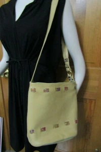 Bolso de hombro bandolera de cuero beige granulado tostado usado en excelente estado - Imagen 1 de 4