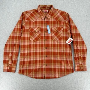Wrangler Hemd Herren Large orange kariert L/S Western Knopfleiste Brusttaschen Neu mit Etikett - Bild 1 von 9