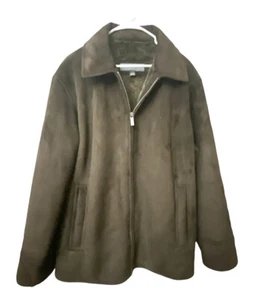 PERRY ELLIS Portfolio BROWN Faux Suede/Fur FULL-ZIP Bomber Jacket coat Sz L - Picture 1 of 9