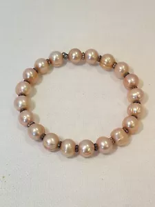 Vintage Süßwasser rosa Perlen Armband mit Sterling Akzent Abstandshalter auf Memory Draht - Bild 1 von 10