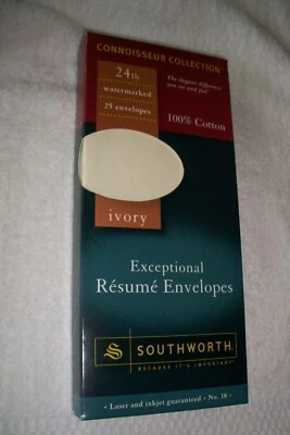 Southworth Connoisseur Collection 100% Cotton 19 Resume Envelopes Ivory - Image 1 of 3