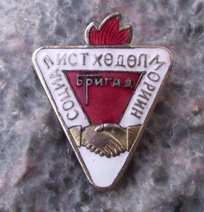 Rare Vintage Mongolian Socialist Labour Handshake Pioneer Flames Logo Pin Badge - Picture 1 of 2