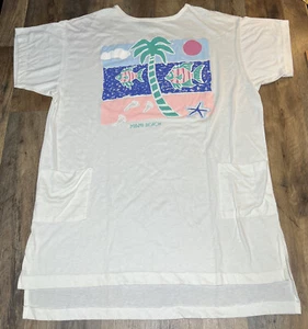 Vintage 90s Miami Stanley Michael’s Graphic Print Long Beach Shirt Top Pockets - Picture 1 of 12