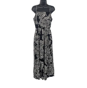 AUW Maxi Cami Kleid Damen Gr. XL Blatt Blumen tropisch gesmokt Boho Cottagecore - Bild 1 von 11