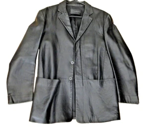 DONNA KARAN VINTAGE BLACK LABEL MENS 3 HIDDEN BUTTON LEATHER BLAZER MED 42: - Picture 1 of 7