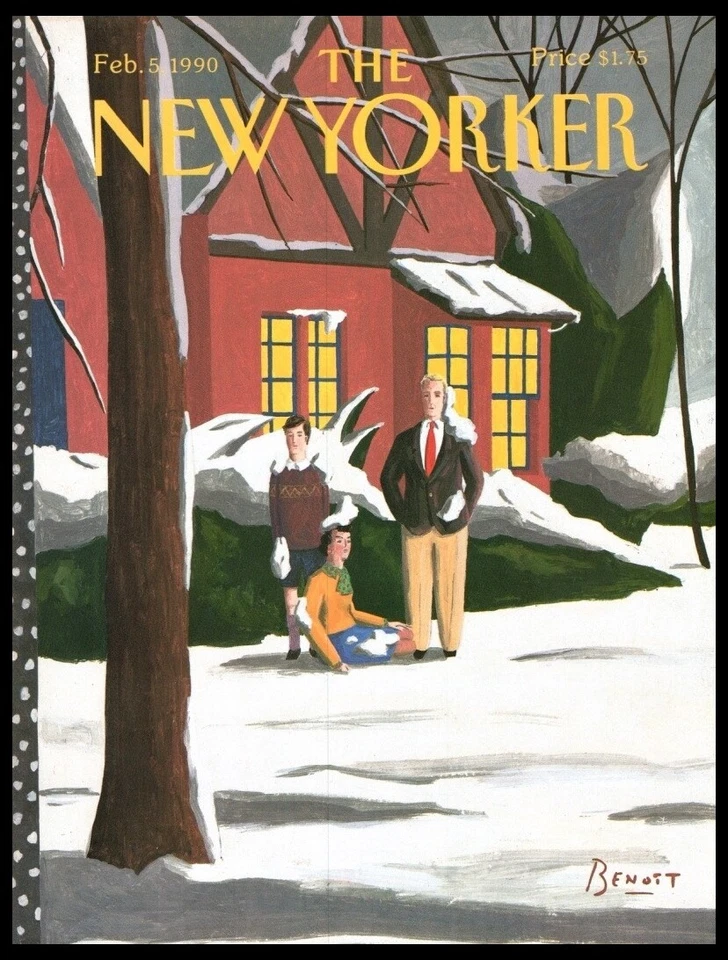 New Yorker magazine COVER ONLY  Feb 5 1990 Benoit art-Snow man family Foto 1 de 1
