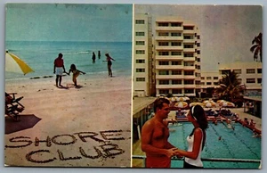 Postcard Miami FL c1960s The Shore Club Hotel Dual View Pool Beach Cabana - Picture 1 of 2