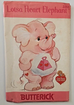 80s Butterick Pattern Care Bear Cousins: Lotsa Heart Elephant Stuffed Toy 18" UC - Image 1 of 3