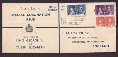 1937  SIERRA LEONE  -  KGVI CORONATION SET FIRST DAY COVER Cover