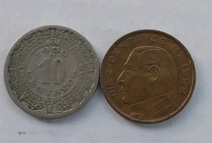 1936 & 1959 Mo Ten Centavos Mexico Bronze & Copper Nickel AU Coins Free Post - Picture 1 of 6