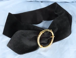 Vintage AVIGNON Black Suede Leather WIDE HIP/WAIST BELT Gold Round Buckle SIZE S - Picture 1 of 4