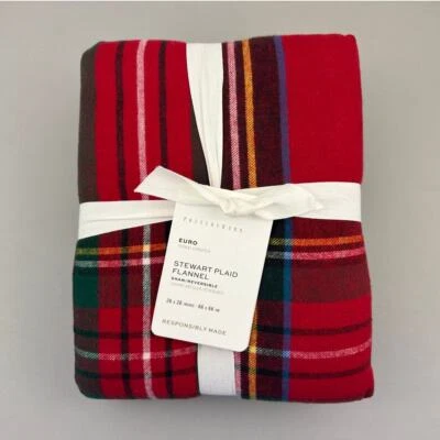 Edredón reversible Pottery Barn Sham EURO Stewart franela a cuadros rojo falso nuevo con etiquetas Foto 1 de 4