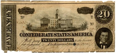 1867 $20 Richmond, VA Confederate Note S/N #23025 Fr.#T67 - Image 1 of 2