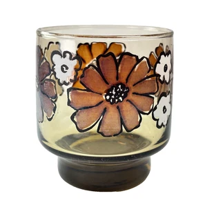 Libbey Kamelie Saftglas braun orange weiß Blumen 70er Retro Vintage - Bild 1 von 12