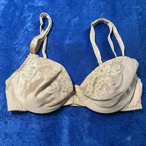 Vintage Maidenform Sweet Nothings Bra 32c Beige Nylon Lace Underwire Front Clasp - Picture 1 of 5