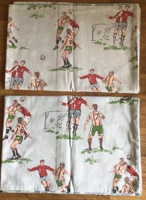 USED 2 Pillowcases Made W/ Cath Kidston Footie & Spot Blue Fabric Football Game - Image 1 of 4