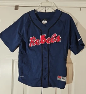 Nike Dri Fit Ole Miss Rebels Stitched Button Baseball Trikot Jugend M Navy - Bild 1 von 7