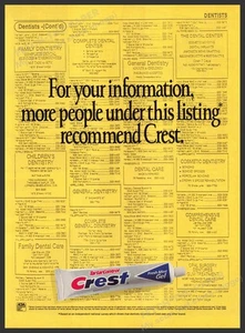 Crest Toothpaste 1990s Print Advertisement 1990 Dentists Yellow Pages Phonebook - Picture 1 of 1