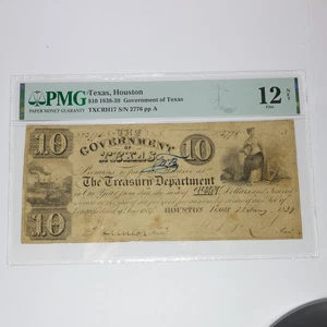 1839 PMG F12 NET Houston Government of Texas $10 Ten Dollar Treasury Note 57015F - Picture 1 of 3